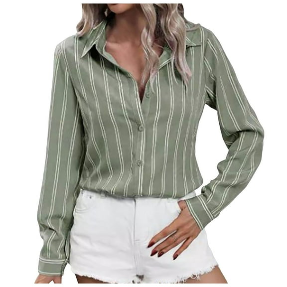 vigerkar Button Down Shirts for Women Striped Long Sleeve Dress Shirts Collared Office Work Blouses Button Up Tops AG, XL