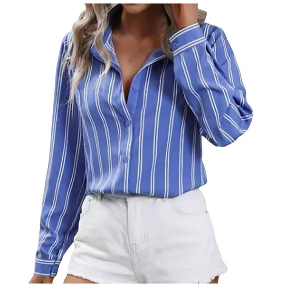 vigerkar Button Down Shirts for Women Striped Long Sleeve Dress Shirts Collared Office Work Blouses Button Up Tops BU1, XL