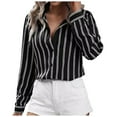 thumbnail image 1 of vigerkar Button Down Shirts for Women Striped Long Sleeve Dress Shirts Collared Office Work Blouses Button Up Tops Black, L, 1 of 5