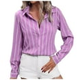thumbnail image 1 of vigerkar Button Down Shirts for Women Striped Long Sleeve Dress Shirts Collared Office Work Blouses Button Up Tops Purple, XL, 1 of 5