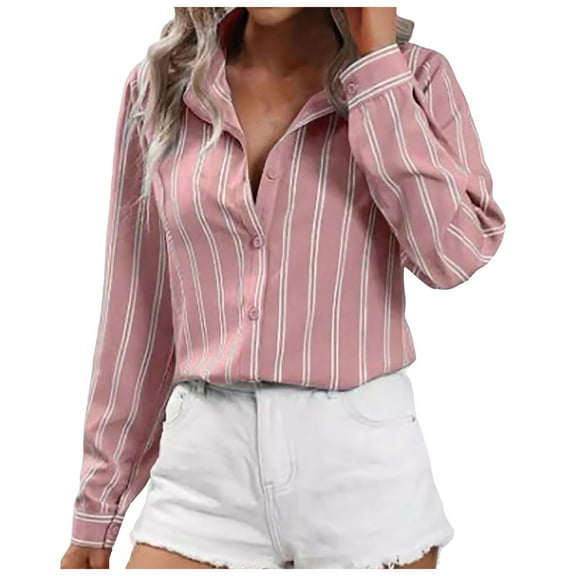 vigerkar Button Down Shirts for Women Striped Long Sleeve Dress Shirts Collared Office Work Blouses Button Up Tops RD1, XL