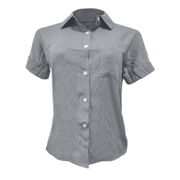 vigerkar Button Up Shirt Women's Casual Work Short Sleeve Summer Collared Blouse (Grey, 5XL)