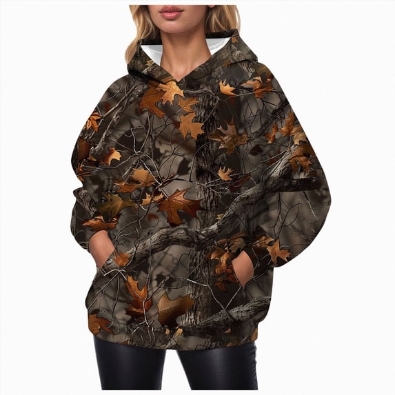 vigerkar Camo Hoodies Fleece Oversized Hooded Sweatshirts Fashion Graphic Pullover Tops (Bronze, M)