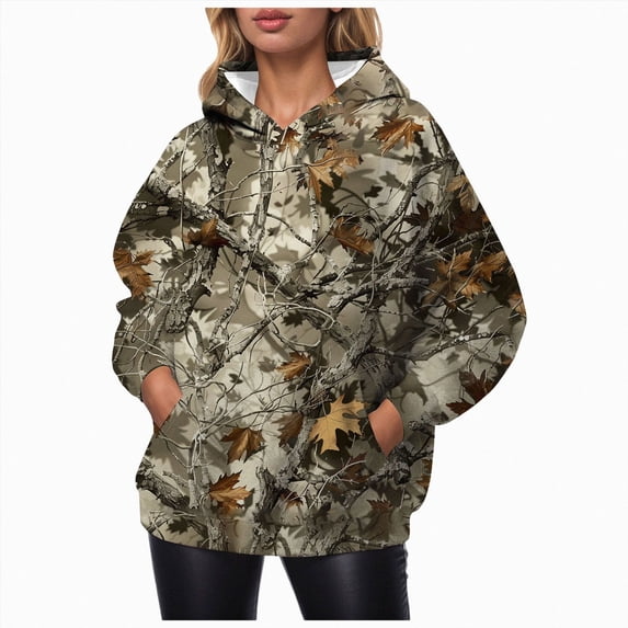 vigerkar Camo Hoodies Fleece Oversized Hooded Sweatshirts Fashion Graphic Pullover Tops (Brown, L)
