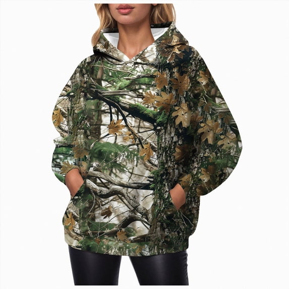 vigerkar Camo Hoodies Fleece Oversized Hooded Sweatshirts Fashion Graphic Pullover Tops (Green, XXL)