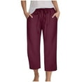 thumbnail image 1 of vigerkar Capri Pants for Women Casual 2025 Summer Drawstring Elastic High Waist Linen Pants Wide Leg Plus Size Capris Brick Red, S, 1 of 5