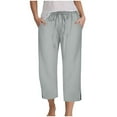 thumbnail image 1 of vigerkar Capri Pants for Women Casual 2025 Summer Drawstring Elastic High Waist Linen Pants Wide Leg Plus Size Capris Light Gray, XXL, 1 of 5