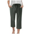 thumbnail image 1 of vigerkar Capri Pants for Women Casual Summer Cotton Linen Capris Drawstring Elastic High Waist Pants Wide Leg Cropped pant AG, M, 1 of 6