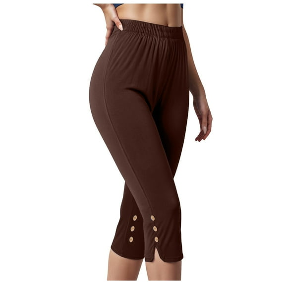 vigerkar Capri Pants for Women Casual Summer Wide Leg Crop Pants Loose Comfy Elastic Waist Yoga Joggers with Pockets Brown, XXL