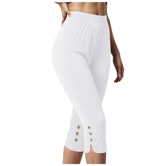 vigerkar Capri Pants for Women Casual Summer Wide Leg Crop Pants Loose Comfy Elastic Waist Yoga Joggers with Pockets White, XL