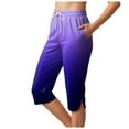 thumbnail image 1 of vigerkar Capri Pants for Women Side Split Knee Length Elastic Waisted Drawstring Athletic Workout Yoga Pants with Pockets 2025 Dark Purple, M, 1 of 5
