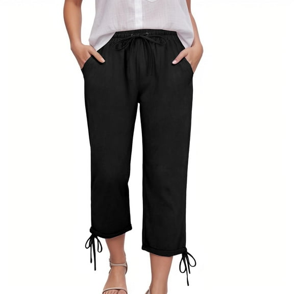 vigerkar Capris Pants for Women Casual Summer Ties Cropped Pants Lightweight Comfortable Black, M