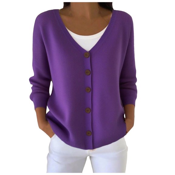 vigerkar Cardigan Sweaters for Women Fashion Oversized Lightweight Sweater Knit Work Casual Outfits Clothes (Purple, L)