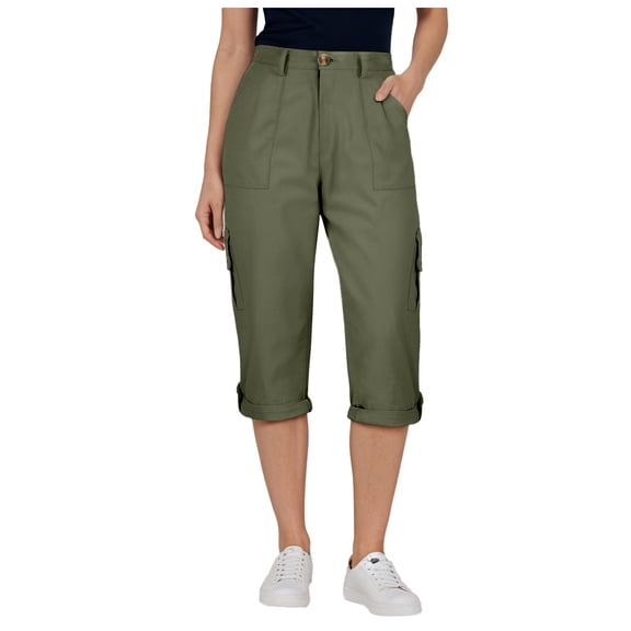 vigerkar Cargo Capri Pants Women High Waisted Elastic Capris Trousers Cropped Pants with Pockets Casual Work Clothes (AG, M)