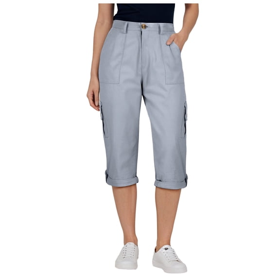 vigerkar Cargo Capri Pants Women High Waisted Elastic Capris Trousers Cropped Pants with Pockets Casual Work Clothes (Light Blue, M)