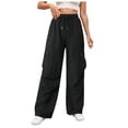 thumbnail image 1 of vigerkar Cargo Pants High for Women Waisted Wide Leg Trousers Elastic Waist Stretch Drawstring Casual Pants with Pockets Black, XL, 1 of 5