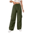 thumbnail image 1 of vigerkar Cargo Pants High for Women Waisted Wide Leg Trousers Elastic Waist Stretch Drawstring Casual Pants with Pockets Green, S, 1 of 5