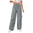 thumbnail image 1 of vigerkar Cargo Pants High for Women Waisted Wide Leg Trousers Elastic Waist Stretch Drawstring Casual Pants with Pockets Grey, M, 1 of 5