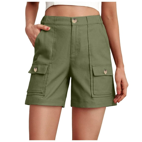 vigerkar Cargo Shorts for Women Baggy Casual Elastic Waist Shorts Relaxed Fit Stretch Cargo Shorts with 6 Pockets Green, XXL