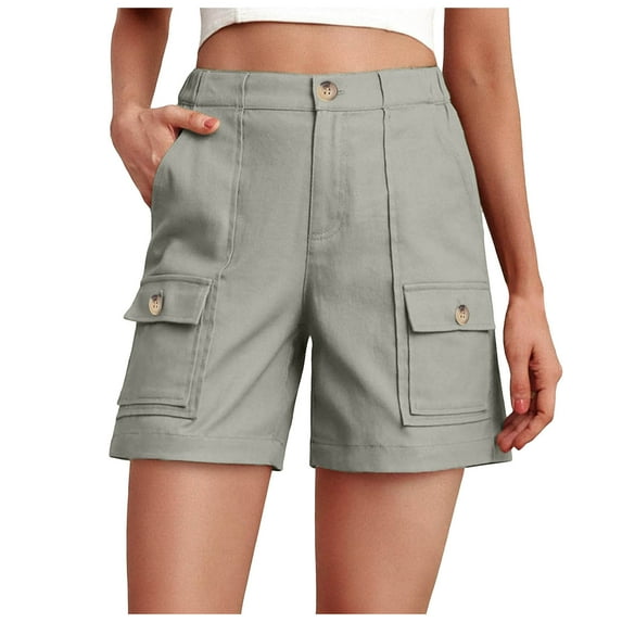 vigerkar Cargo Shorts for Women Baggy Casual Elastic Waist Shorts Relaxed Fit Stretch Cargo Shorts with 6 Pockets Grey, S