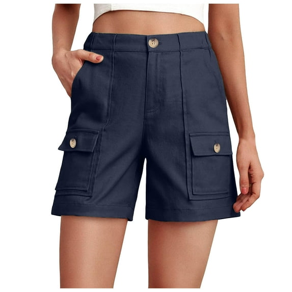 vigerkar Cargo Shorts for Women Baggy Casual Elastic Waist Shorts Relaxed Fit Stretch Cargo Shorts with 6 Pockets Navy, XL