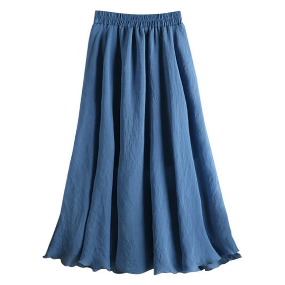 vigerkar Casual Long Maxi Skirt for Women 2025 Summer Trendy Flowy A-Line Boho Skirts Versatile Blue, M