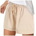 thumbnail image 1 of vigerkar Casual Shorts for Women Comfy Elastic Waist Drawstring Pocket Shorts Pants Beige, S, 1 of 9