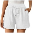 thumbnail image 1 of vigerkar Casual Shorts for Womens Underbelly Drawstring Elastic Waist Cotton Shorts with Pockets Summer Cute Beach Shorts White, M, 1 of 5