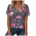 thumbnail image 1 of vigerkar Casual Tops for Women Boho Floral Printed V-Neck Vintage Short Sleeve Summer T Shirts (Grey, S), 1 of 9
