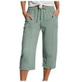 thumbnail image 1 of vigerkar Cotton Linen Capri Pants for Women Summer Casual Plus Size Capris Wide Leg High Waisted Drawstring Crop Pants 2025 Light Green, L, 1 of 9