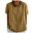 thumbnail image 1 of vigerkar Cotton Linen Top for Women Summer Collared Blouses Casual Short Sleeve Going Out Tops 2025 Blouses Brown, L, 1 of 4
