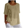 thumbnail image 1 of vigerkar Cotton Linen Tops for Women Lightweight Thin Plus Size Half Sleeve Shirt Loose Tunic Summer Work Casual Blouse Khaki, S, 1 of 8