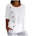 thumbnail image 1 of vigerkar Cotton Linen Tops for Women Lightweight Thin Plus Size Half Sleeve Shirt Loose Tunic Summer Work Casual Blouse White, XL, 1 of 8