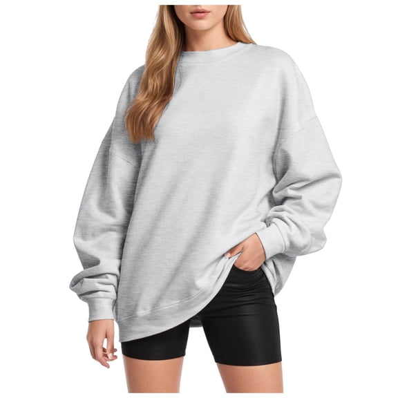 vigerkar Crewneck Sweatshirts Women Comfort Oversized Sweatshirt Cozy Fleece Pullover Sweatshirts No Hood Soft Cute Fall Tops (Grey, XXL)