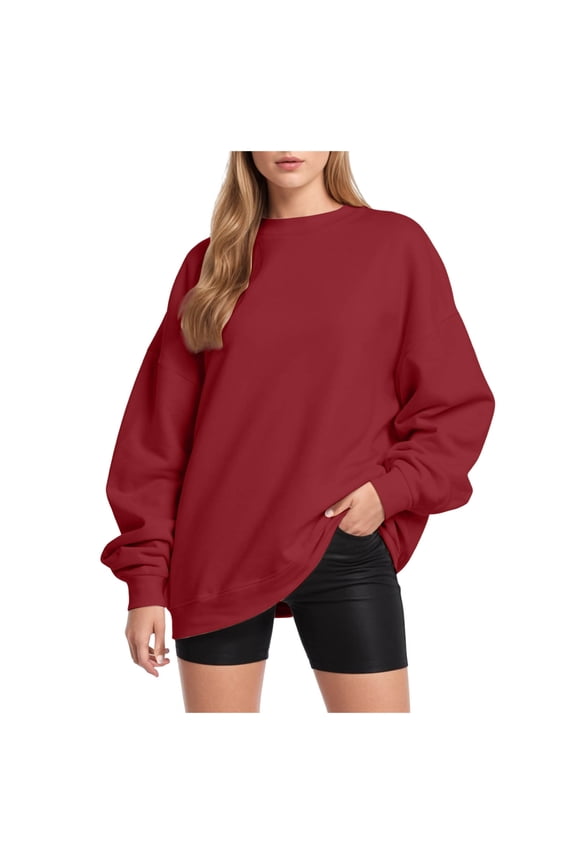 Crewneck Sweatshirts Women Comfort Oversized Sweatshirt Cozy Fleece Pullover Sweatshirts No Hood Soft Cute Fall Tops (Wine, XXL)