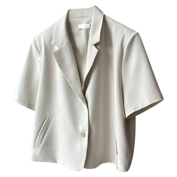 vigerkar Cropped Blazers for Women Spring Summer Short Sleeve Jackets Casual Lightweight Work Office Blazer Tops Beige, S
