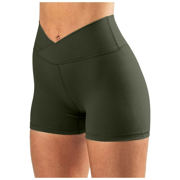 vigerkar Crossover Biker Shorts for Women, No Front Seam V High Waist Yoga Workout Gym Shorts Tummy Control Leggings Green, L