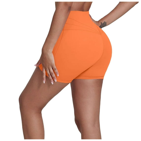vigerkar Crossover Biker Shorts for Women, No Front Seam V High Waist Yoga Workout Gym Shorts with Tummy Control Orange, M