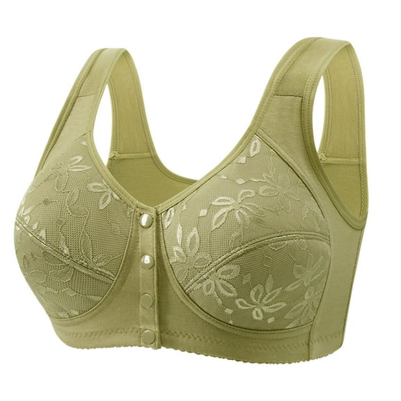 vigerkar Daisy Bras for Older Women，Front Closure Daisy Bra for Senior Women Full Coverage Front Snap Bra Green, 3XL