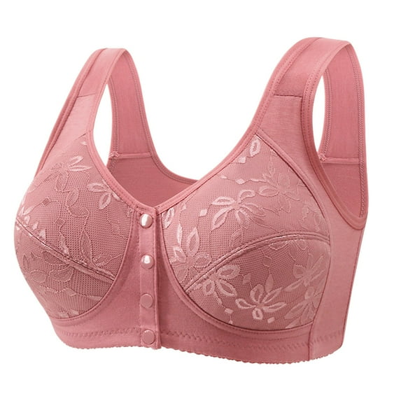 vigerkar Daisy Bras for Older Women,Front Closure Daisy Bra for Senior Women Full Coverage Front Snap Bra Pink, XXL