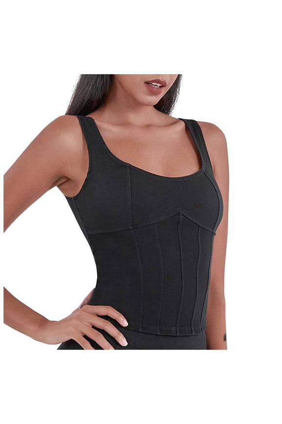 Denim Corset Top for Women Going Out Jean Crop Tank Tops Trendy Sleeveless Slim Fit Workout Top (Black, XXL)