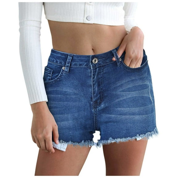 vigerkar Denim Shorts Women Trendy Button Summer Cut Off Short Womens Jean Shorts High Waisted Denim Hot Ripped Shorts (Dark Blue, XL)