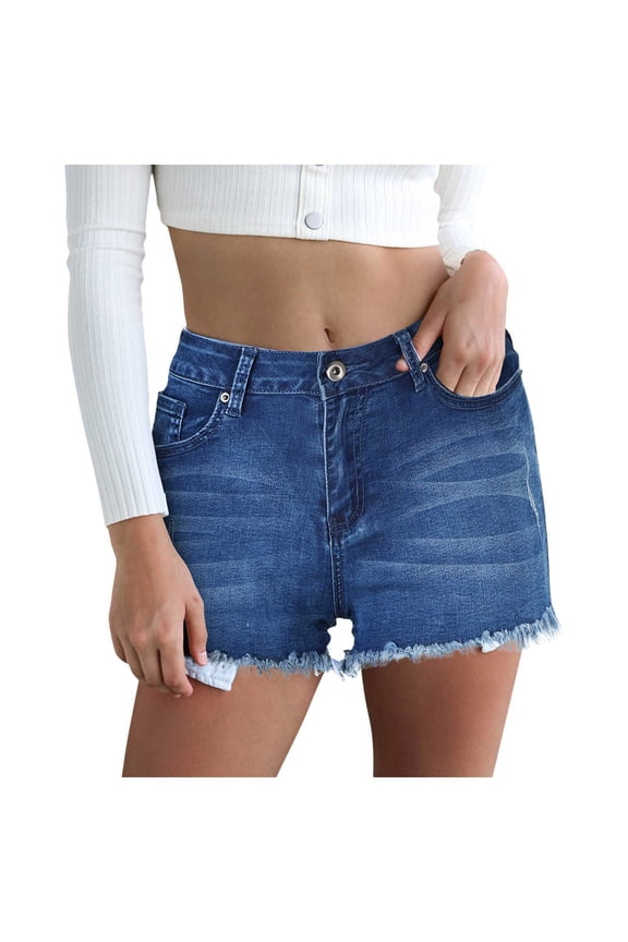 Denim Shorts Women Trendy Button Summer Cut Off Short Womens Jean Shorts High Waisted Denim Hot Ripped Shorts (Dark Blue, XXL)