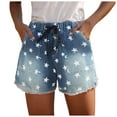 thumbnail image 1 of vigerkar Denim Shorts for Women High Waisted Drawstring Star Prints Raw Hem Jean Shorts Blue, L, 1 of 9