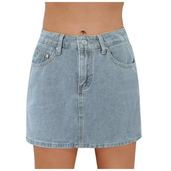 vigerkar Denim Skirt Women High Waist Mini Jean Skirt for Women Stretch Casual Mini Jean Skort Blue, S