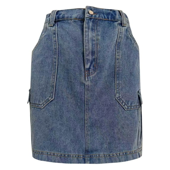 vigerkar Denim Skirt for Womens Trendy Casual Elastic High Waisted Short Mini Skirt for Teen Girls Y2K Cute Baggy Jean Skirt Blue, L