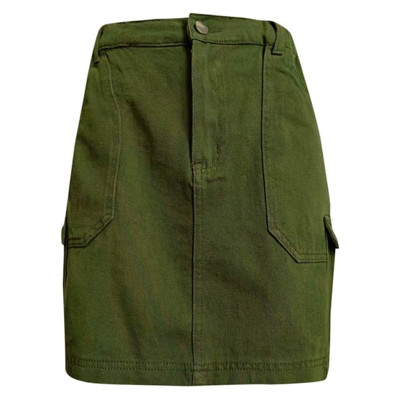 vigerkar Denim Skirt for Womens Trendy Casual Elastic High Waisted Short Mini Skirt for Teen Girls Y2K Cute Baggy Jean Skirt Green, S