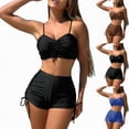 thumbnail image 1 of vigerkar Drawstring High Waisted Bikini Set Srting Swimsuit Spaghetti Strap Cami Top and Tie Side Shorts 2 Piece (Coffee, S), 1 of 9
