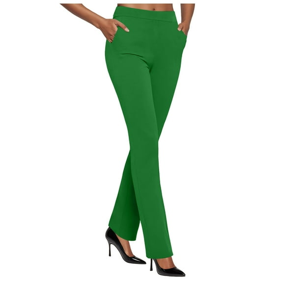 vigerkar Dress Pants Women Business Casual Work Pants Women High Waist Stretchy Trousers Pull on Office Slacks Bottoms Green, L