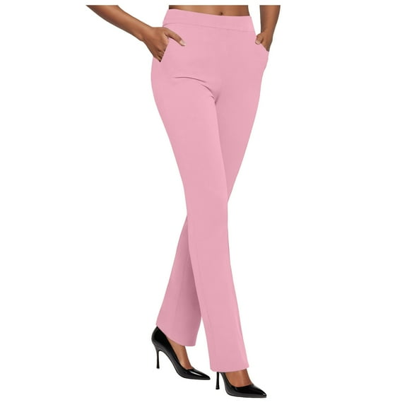 vigerkar Dress Pants Women Business Casual Work Pants Women High Waist Stretchy Trousers Pull on Office Slacks Bottoms Pink, XXL